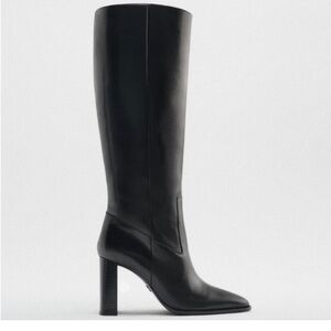 New Zara Knee High Black Leather Riding Boots 37